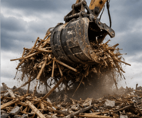 Demolition site during cleanup